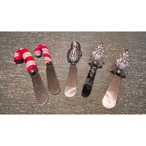 Set of 5 Christmas Holiday Cheese Knives/Spreaders Stainless Steel